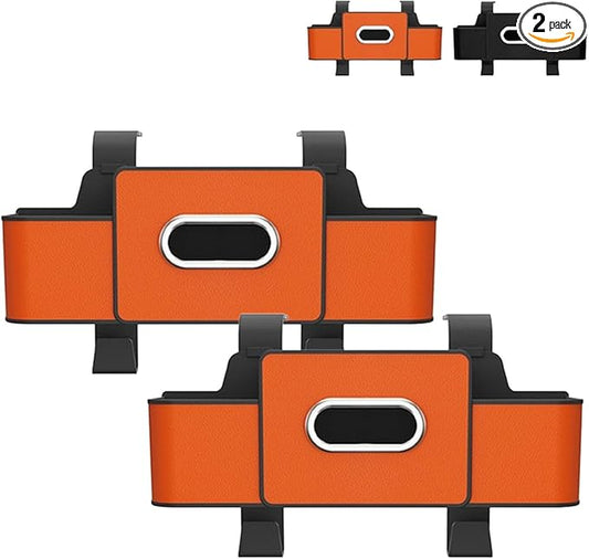 Car Organizer and Storage Box Back Seat, Car Organizer and Storage Box, 3-in-1 Car Seat Back Storage Box, with 2 Cup Holders, Tissue Box and Hooks, Smart Over-Seat CarOrganizer (2, Orange)