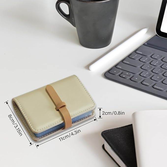 Credit Card Holder with 40 Suitable Slot, ID Card Case PU Leather Wallet for Women Men Business Organiser Pocket (Beige White)