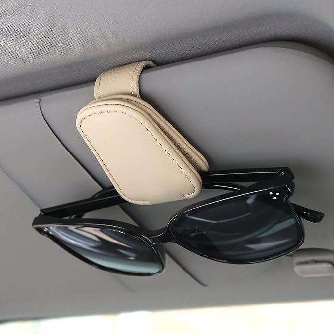 2-Packs Leather Sunglasses Holders for Car Sun Visor, Magnetic Glasses Eyeglass Hanger Clip for Car