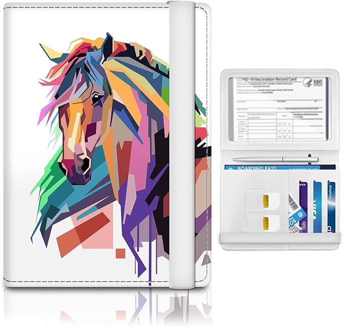 Passport Holder for Travel Essentials, RFID Premium Leather Passport Wallet Cover Case for Travel Must Haves Accessories, Passport Book Holders for Women Men Cute Horse