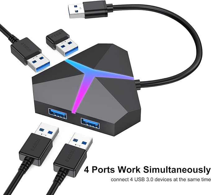 Multi USB Port Hub, 5Gbps High Speed Data Transfer USB 3.0 Multiport Adapter Expander 4 Port, Extra USB Ports Extender for Laptop Mac Computer PC Desktop PS5