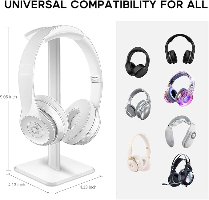 JIKIOU Headphone Stand Gaming Headset Holder Universal Aluminum Metal Headphones Holder Hanger with Aluminum Supporting Bar Flexible Headrest ABS Solid Base for All Headphone 2 Pack (White)