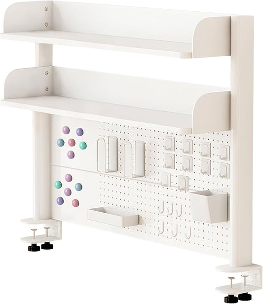 Clamp On Desk Organizer Shelf,White Desk Extender Pegboard Workstation,Computer Desk Accessories for Office, Desktop Shelving System,Desktop Bookshelf Storage Shelves for Desk,31.5in