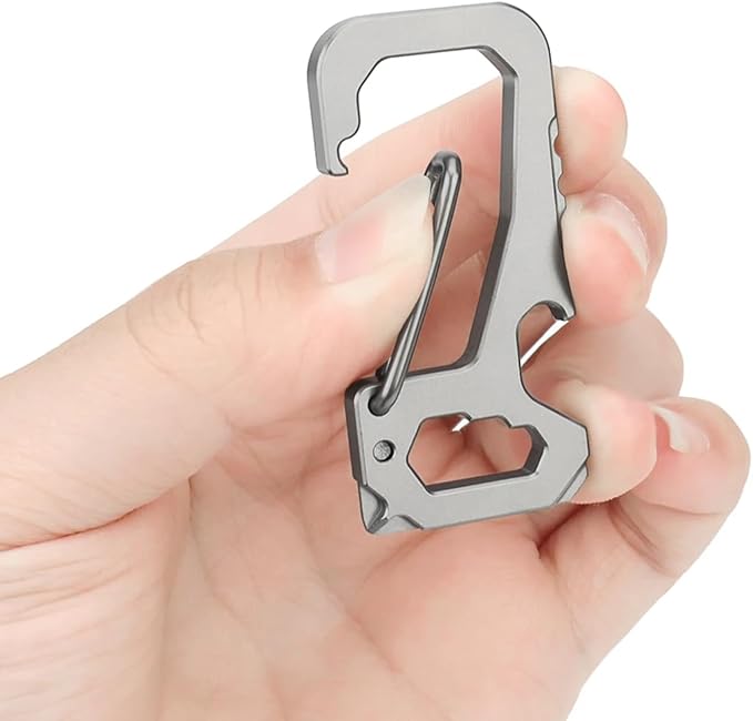 Titanium Carabiner Keychain for Men, Heavy Duty Key Ring Clip with Bottle Opener, EDC Multitool Holder for Keys Belt