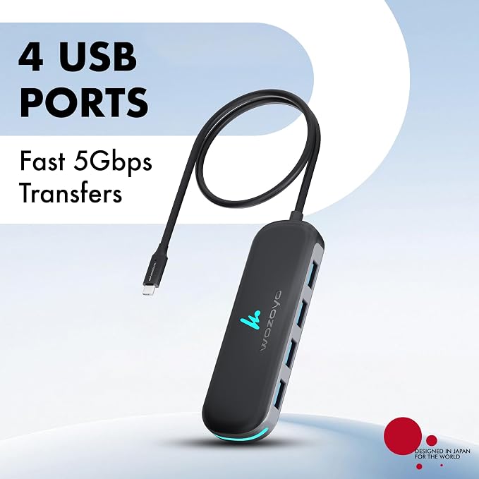 Type C to 4 Port Wozoyo USB 3.2 Hub, 4XUSB 5 Gbps, Data Transfer Upto 5Gbps, Plug & Play, Multiport Type C Hub with 30cm Cable, Compatible with MacBook, Tablet, Smartphones and Type C Enabled Devices