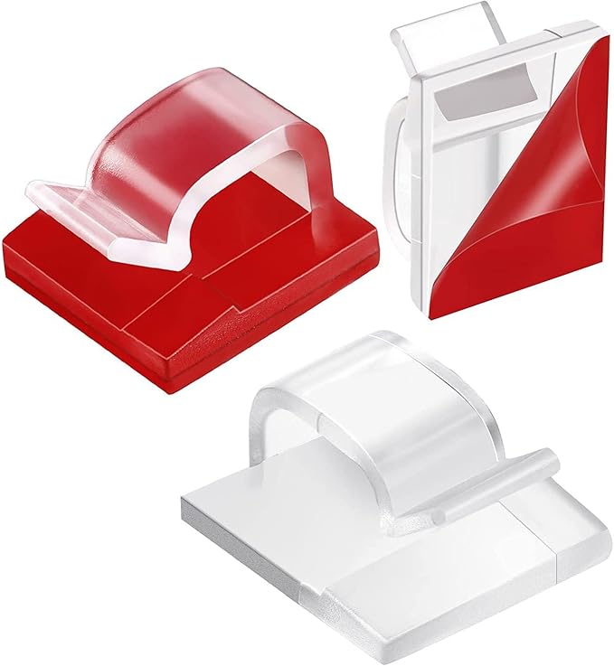 Cable Clips Clear (20 PCS), Adhesive Cable Clips for Cable Management Cord Organizer for Under Desk, Car, Wall