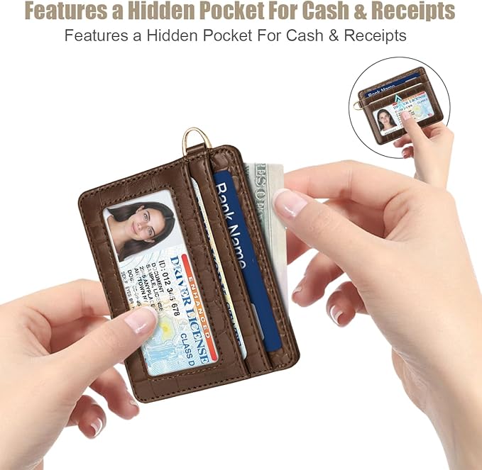 Slim Credit Card Holder Crocodile Wallet Women Thin Alligator Wallets RFID Blocking Minimalist Lightweight Small Cute Cards Holders with ID Window, Coffee