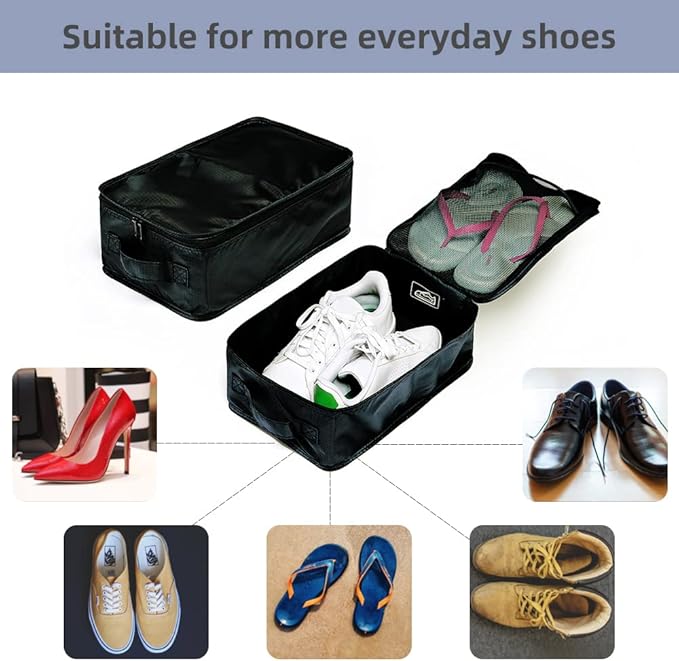 Travel Shoe Bags, Foldable Waterproof Shoe Pouches Organizer-Double Layer (8 Black Shoe Bags)