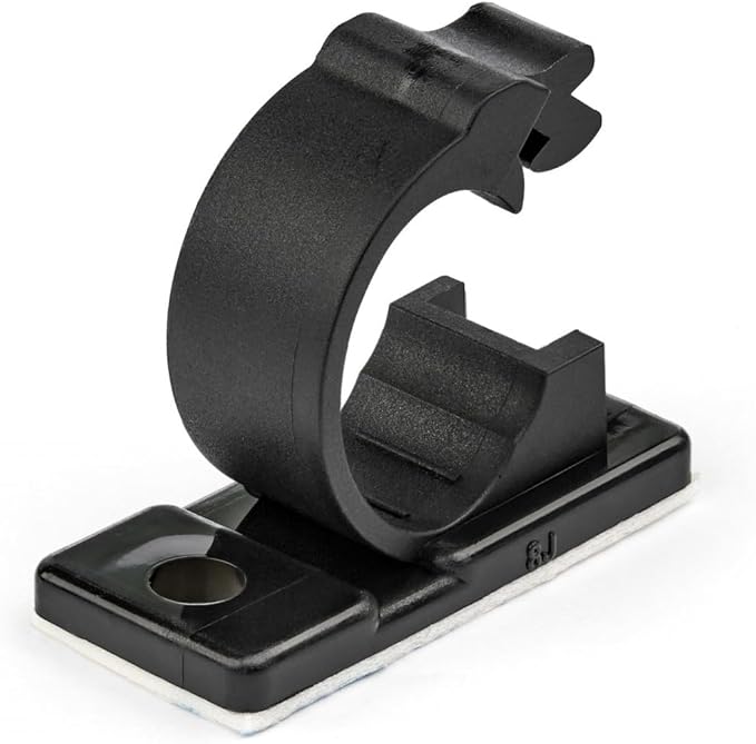 StarTech.com 100 Adhesive Cable Management Clips Black - Network/Ethernet/Office Desk/Computer Cord Organizer - Sticky Cable/Wire Holders - Nylon Self Adhesive Clamp UL/94V-2 Fire Rated, TAA