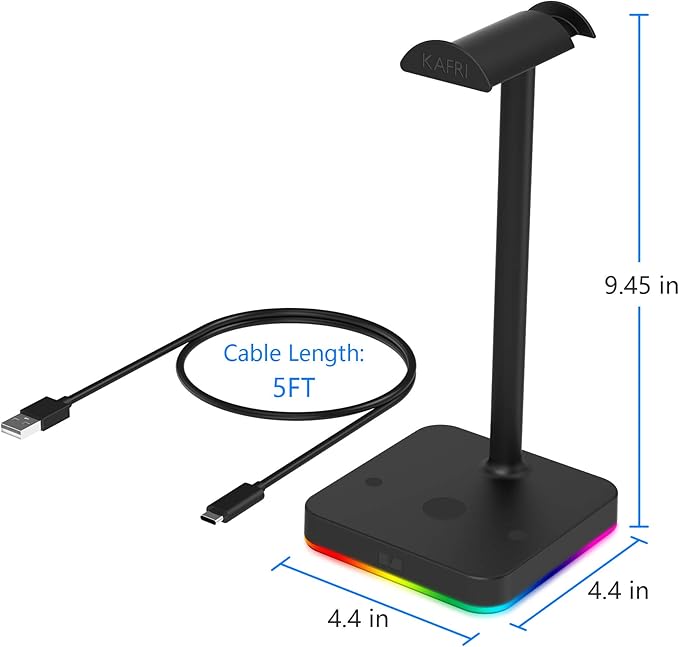 KAFRI RGB Headphone Stand with Wireless Charger Desk Gaming Headset Holder Hanger Rack with 10W/7.5W Fast Charge QI Wireless Charging Pad - Suitable for Gamer Desktop Table Game Earphone Accessories