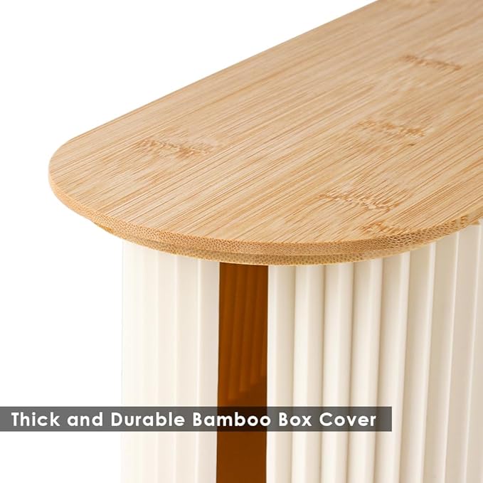 Cable Management Box with Solid Bamboo Cover, 12.6x5.4x4.4 inches, Floor Outlet Hider, Wire Organizer for Desk TV Computer USB Hub System to Cover and Hide & Power Strips & Cords (Beige)