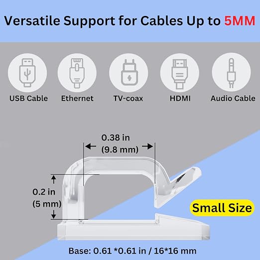 [100Pcs] Outdoor Light Clips, Adhesive Cable Clips for Wall, Wire Holder Cable Management Cord Organizer Hooks, Christmas Light Clips for Outside, Hooks for Outdoor String Lights Clips (Clear, Small)