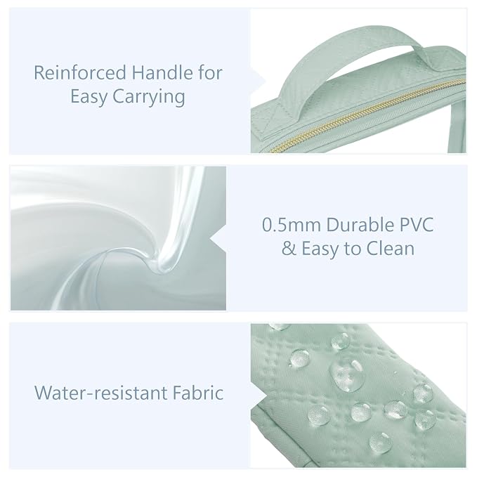 PACKISM TSA Approved Toiletry Bag 3 Medium, 3-1-1 Compliant Clear Makeup Bag with Handle, Quart Size Toiletry Bags Fit Carrv-on Travel Essentials, Water Resistant PVC, Laurel Green