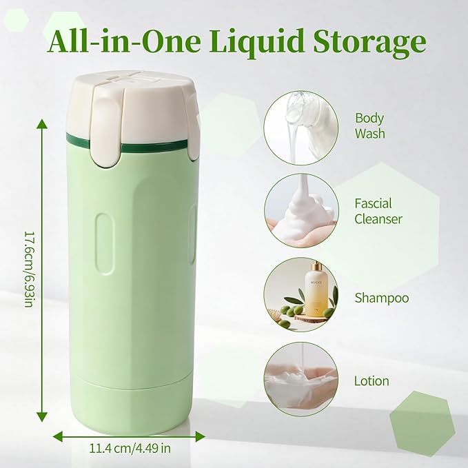 4 in 1 Travel Dispenser, Travel Bottles for Toiletries, Leak Proof Refillable Dispenser Set for Shampoo Conditioner Lotion Cream, Portable Containers for Travel, Camping & Gym (Green)