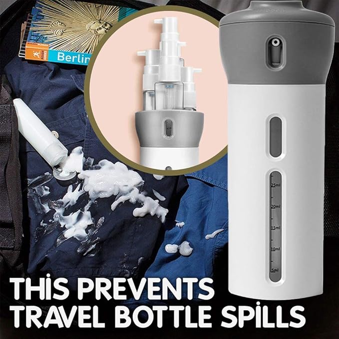 2 Pack 4 in 1 Travel Dispenser, CHIVENIDO Lotion Shampoo Gel Travel Dispenser Bottle Sets Shower Bottles Refillable Travel Bottles for Makeup Travel Supplies (Pink, Gray)