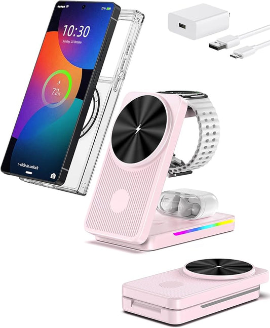 Magnetic Wireless Charger for Samsung Galaxy S26 Ultra, 3 in 1 Wireless Charging Station for Samsung Watch 8, Travel Foldable MagSafe Charger Stand for Android S25 Ultra/Z Fold/Z Flip 7, Buds 4 Pro