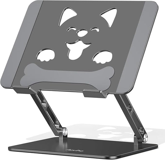 Laptop Stand for Desk-Adjustable, Foldable, Portable, Ergonomic Aluminum Notebook Riser with Unique Puppy Cooling Vent, Desk Gift for 10-17.3" Devices Mac, Dell, HP, Lenovo, Samsung, Gray