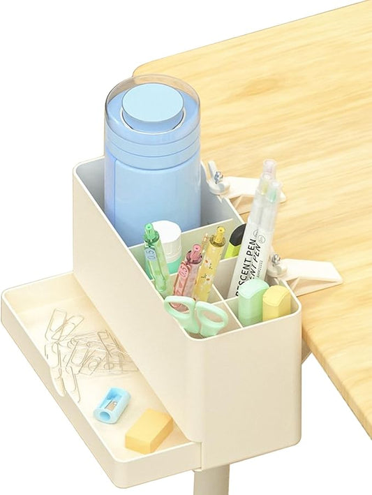 Desk Side Storage Organizer, Desk Cup Holder, No Drill Pen/Pencil/Phone Holder with Hanging Under Table, Clamp On Desktop Side, Stationery Organization Accessories for Home Office(M-size)