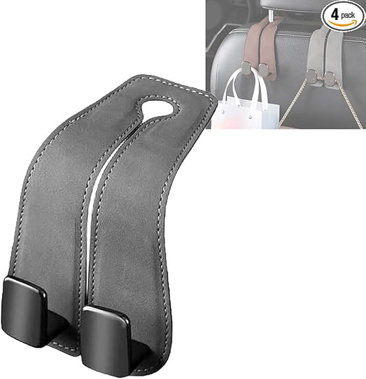 Car Purse Hooks, Car Hooks for Headrest, Leather Metal Car Hangers for Seat Double Hook, Multi-Functional Car Headrest Hook for Purses, Handbags