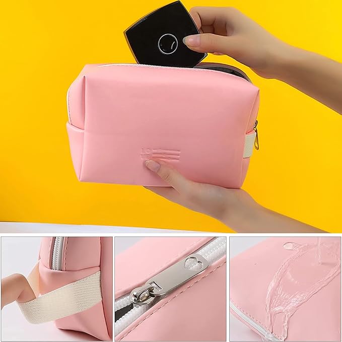 3 Pack Makeup Bag Sets Travel Large Toiletry Bag Portable Cosmetic Zipper Pouch with Brush Organizer Waterproof Small Storage Case for Women and Girls,Light Pink