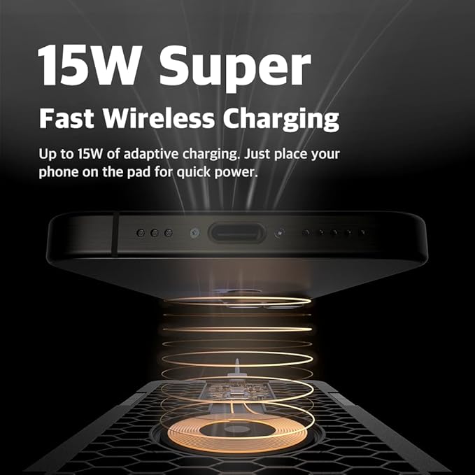 POUT H3 Split Max 3-in-1 Wireless Charging Mouse Pad ??Fast Qi Charger, Mousepad Mat, and Magnetic Tray Organizer ??Compatible with Smartphones and Earbuds (Aqua Blue)