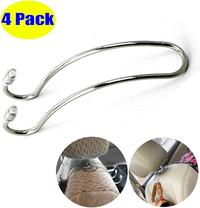 4 Pack Car Seat Headrest Hooks Strong and Durable Backseat Hanger Storage for Handbags, Purses, Coats, and Grocery Bags, Universal SUV Truck Vehicle Car Seat Back Headrest Bottle Holder Organizer