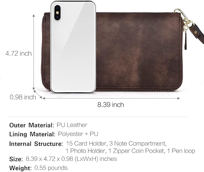 CLUCI Women Wallet Large PU Leather Wristlet Purse for Women RFID Blocking Zip Around Card Holder Ladies Travel Clutch | RFID, Bifold, Wristlet, Large