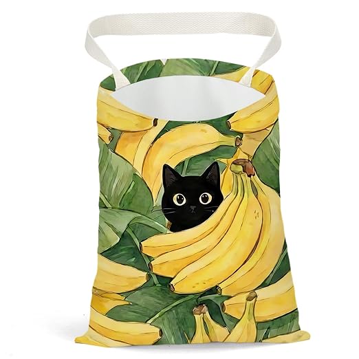 Black Cat Car Trash Bag, Banana Car Trash Bag Hanging, Banana Accessories, Summer Decor Waterproof Cars Back Seat Hanging Organizer Garbage Can for Vehicle Travelling Camping