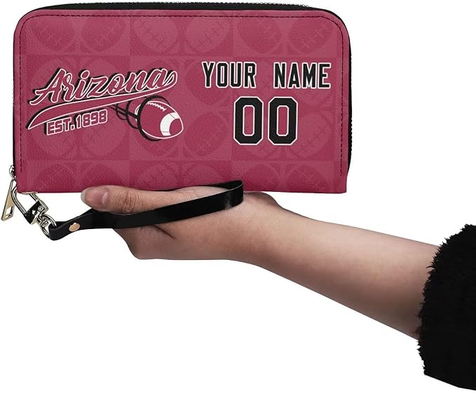 Custom Sports Team Zip Organizer Wallet-Personalized PU Leather Wristlet Wallet with Name Number,Multi-Card Slots,Wrist Strap,Fan Gift for Men Women.