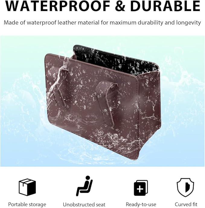 Car Trash Can, Waterproof Leather Hanging Storage Container Vehicle Dustbin, Auto Foldable Mini Garbage Organizer Trash Bag for Truck SUV RV, Essential Car Accessories (Dark Brown)