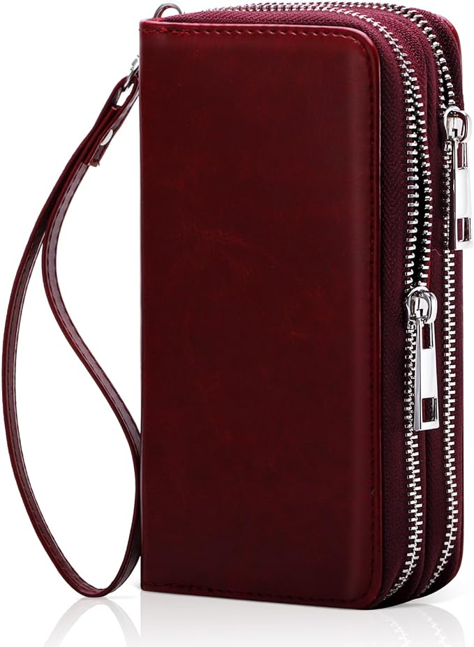 Cellphone Wallet for Women Dual Zipper Long Purse with Removable Wristlet