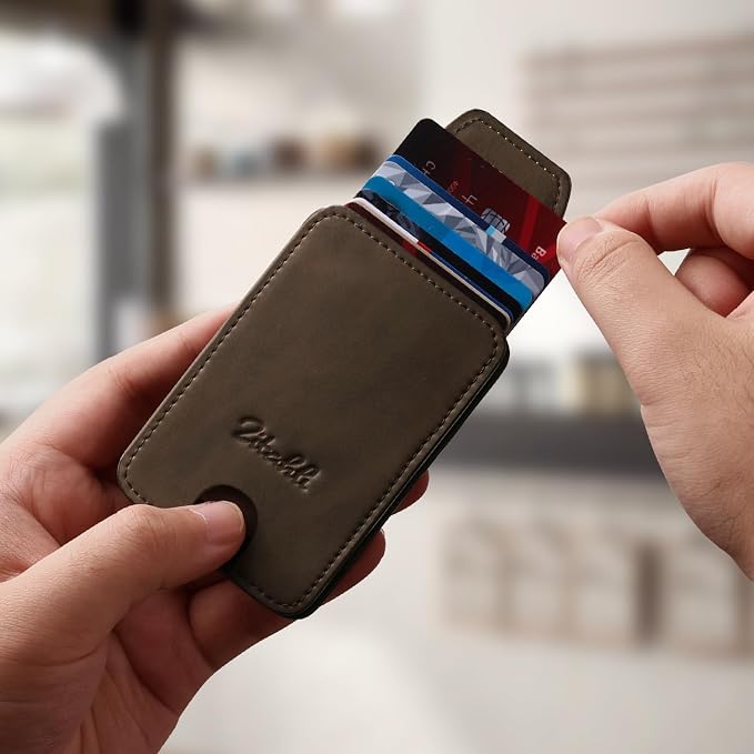 Zitahli Slim Wallet for Men Front Pocket – Thin Minimalist Credit Card Holder with Magnetic Closure & Elastic Cash Strap, RFID Blocking Wallet Holds up to 10 Cards & 15 Bills