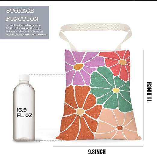 Retro Flower Car Trash Can, Car Trash Bag Hanging, Waterproof Cars Back Seat Hanging Organizer and Storage Trash Bags for Vehicle Travelling Camping