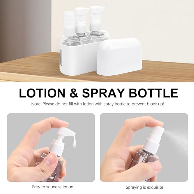 Skycase Travel Bottles - Leak Proof Refillable Tsa Approved Travel Size Toiletries, 3 in 1 Liquid Bottles Containers with Labels and Funnel Airplane Accessories Kits for Lotion Liquid (Grey)