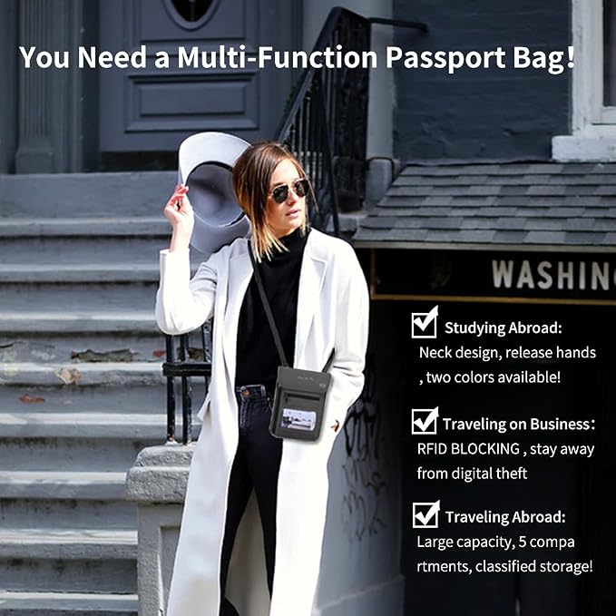 Passport Holder for Travel, RFID Passport Wallet with Visual Window Design, Multifunctional Document Organizer, Waterproof Travel Pouch Neck Wallet for Men and Women, Iron Grey