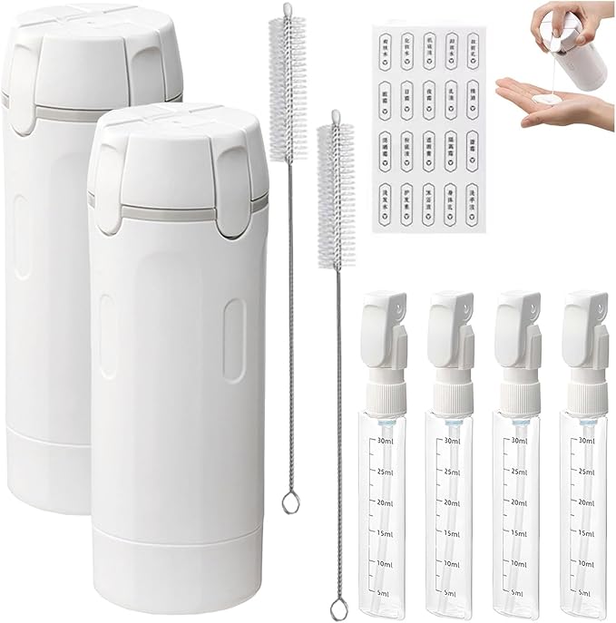 4-in-1 Leakproof Rotatable Travel Dispenser Set - 4 PCS 40ml Travel Bottles for Toiletries, Leak Proof & Press-Type Design, Portable Containers for Shampoo Lotion Conditioner Cream (2*White)