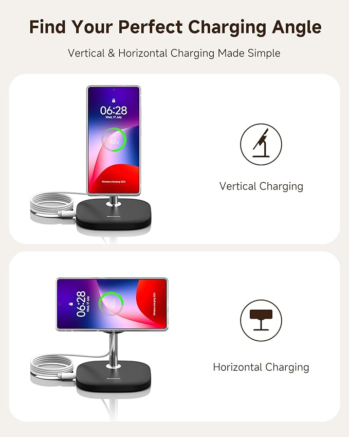 Magnetic Charger Stand for Samsung S26 Ultra/S26+/S26/S25/S24/Z Flip7/Z Flod7 & iPhone Air/17/16/15/14/13/12, Detachable Wireless Charging Station Compatible with MagSafe