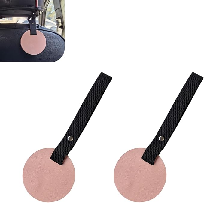 2PCS Car Headrest Hooks, Leather DIY Concealed Seatback Hook, Heavy-Duty Metal Storage Hanger for Purse Bags, Universal for Most Cars, SUVs, Trucks (Pink)