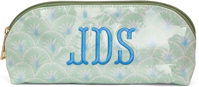 Personalized Clear Coated Pouch - Medium or Large Toiletry Bag with Embroidered or Applique Monogram, Custom Makeup or Travel Organizer, Easy-Clean Cosmetic Bag, Travel Gift for Women (Palm, Mini)