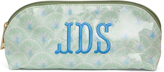 Personalized Clear Coated Pouch - Medium or Large Toiletry Bag with Embroidered or Applique Monogram, Custom Makeup or Travel Organizer, Easy-Clean Cosmetic Bag, Travel Gift for Women (Palm, Mini)