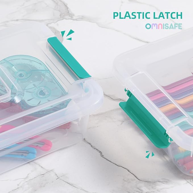 Plastic Storage Bin with Lid, Stackable Design, Clip Box for Crafts, Supplies and Office Items Container (8 Pack 4 Quart Green)