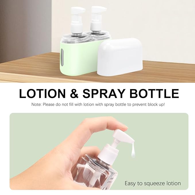Skycase Travel Bottles - Leak Proof Refillable Tsa Approved Travel Size Toiletries, 2 in 1 Liquid Bottles Containers with Labels and Funnel Airplane Accessories Kits for Lotion Liquid (Green)