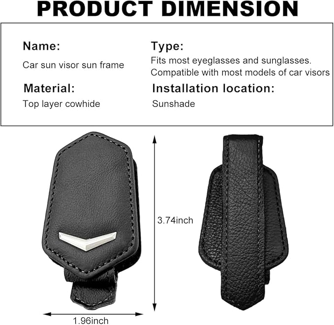 KVAEY Sunglasses Holders for Car Sun Visor, Magnetic Auto Visor Eyeglasses Holder Ticket Card Clip, Multifunctional Leather Sun Visor Glasses Hanger Mount Clip, Car Accessories (Black)