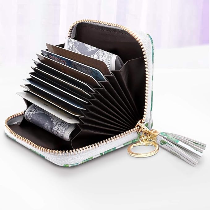 Coco Rossi Women's Small Credit Card Wallet RFID Cute Cactus Card Holder for Women with Kaychain & Keyring, Cactus