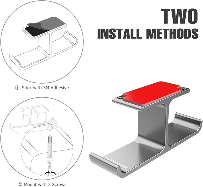 Headphone Hanger Stand Under Desk Hook Aluminum Stick-On Adhesive Dual Headsets Holder Mount PC Gaming Accessories for All Headphones