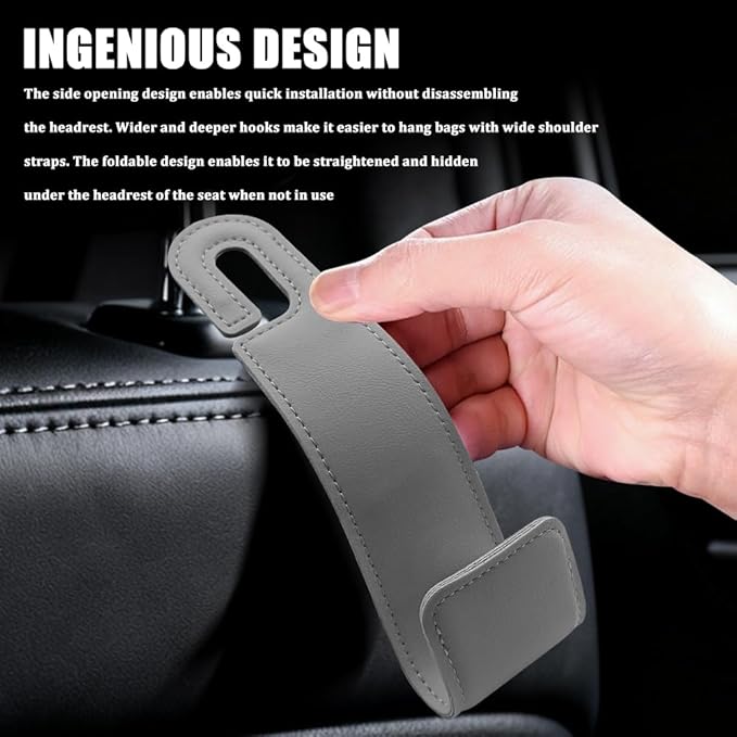 2PCS Car Seat Headrest Hooks, Purse Hook for Car, Automotive Headrest Handbags Holder, Auto Accessories Leather Seatback Organizer Hanger for Hanging Purses Bags Coats (Gray, 2PCS)