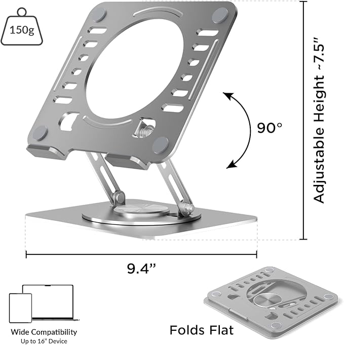 Uncaged Ergonomics Swivel Laptop Stand for Desk, Adjustable Computer iPad Stand for Desk w/ 360 Rotation, Portable Laptop Holder for Home Office Ergonomic Supplies