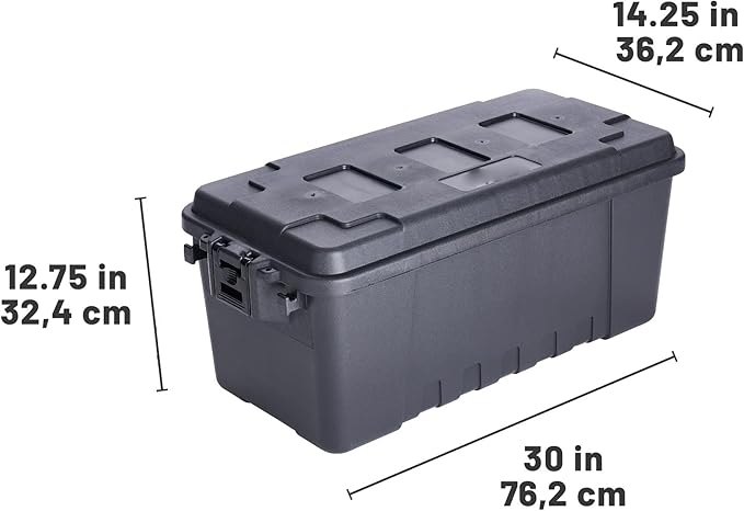 Heavy-Duty Storage Trunk, 17-Gallon Capacity, Lockable, Black, 30L x 14.25W x 12.75H Inches