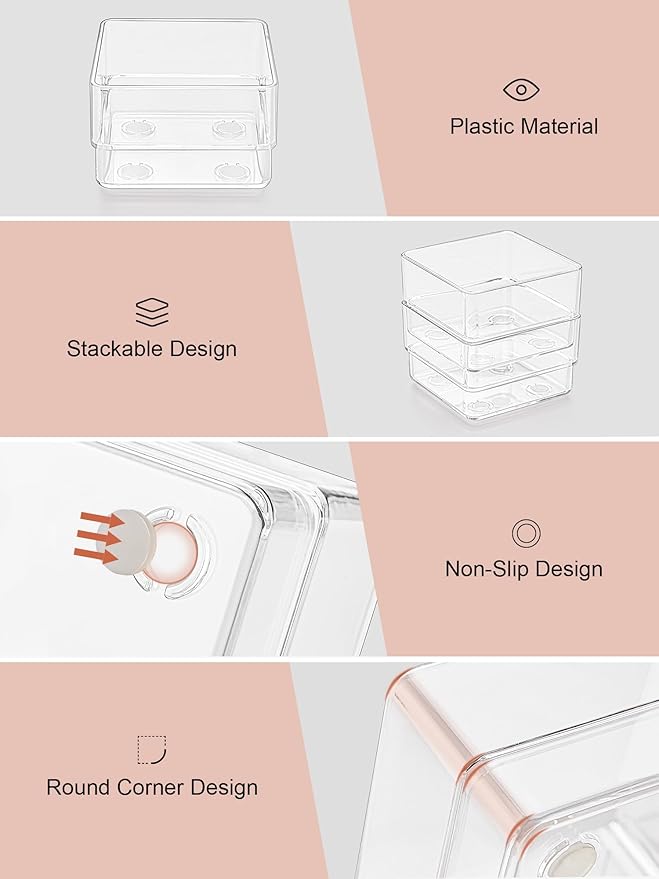 SMARTAKE 37-Piece Drawer Organizer with Non-Slip Silicone Pads, 4-Size Desk Drawer Organizer Trays Storage Tray for Makeup, Jewelries, Utensils in Bedroom Dresser, Office and Kitchen (Clear)