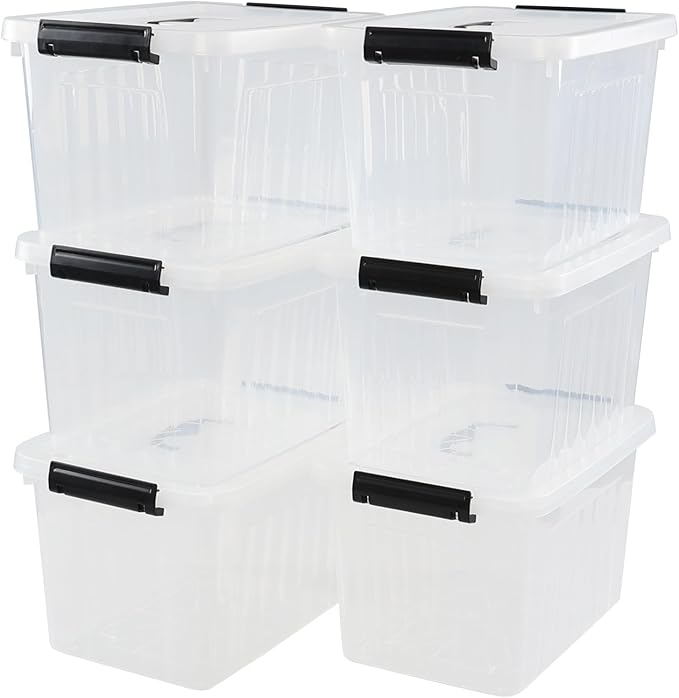 Sandmovie 12 Quart Clear Plastic Latching Storage Box, 6 Packs